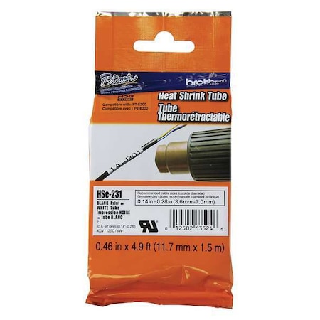 Brother Heat Shrink Tubing 0.46" x 5 ft., White HSE231