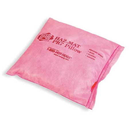 Pig Sorbent Pillow, 2 gal, 8 in x 8 in, Harsh Chemicals, Pink, 10 PK PIL306