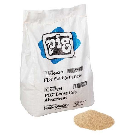 Pig Granular Sorbent, 12 1/2 gal Absorbed per Package, 25 lb Bag, Corn Cob, Not Scented, Tan PLP216