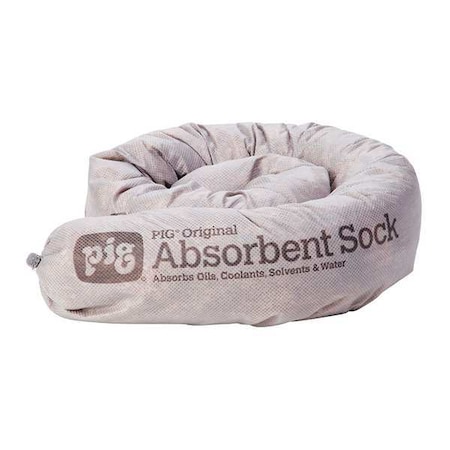 Pig Sorbent Sock, 6 gal, 3 in x 42 in, Universal, Gray, 12 PK PIG237