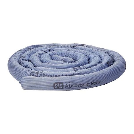 Pig Sorbent Sock, 14 gal, 3 in x 10 ft, Universal, Blue, 8 PK PIG202