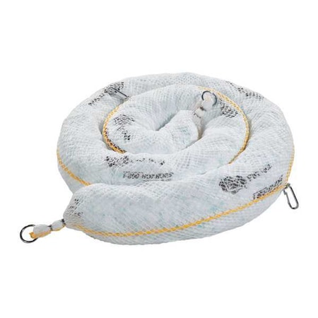 Pig Sorbent Boom, 24 gal, 5 in x 10 ft, Oil, White, 4 PK BOM405