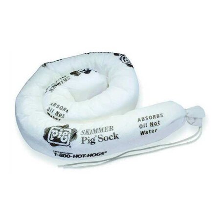 Pig Sorbent Sock, 10 gal, 3 in x 48 in, Oil, White, 10 PK 104PS