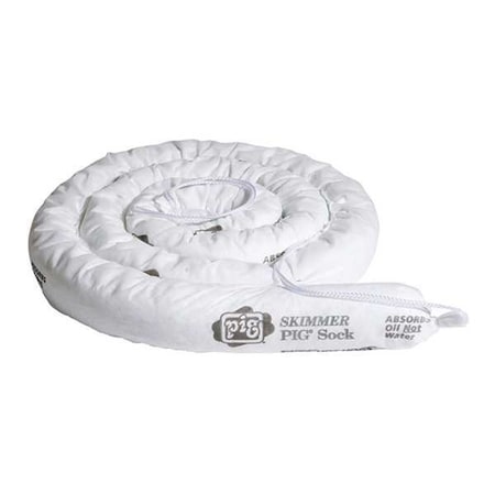 Pig Sorbent Sock, 15 gal, 3 in x 10 ft, Oil, White, 6 PK SKM203