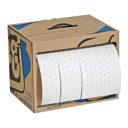 Pig Sorbent Roll, 8 gal, 15 in x 60 ft, Oil, White, Polypropylene MAT442
