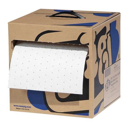 Pig Sorbent Roll, 9 gal, 10 in x 100 ft, Oil, White, 2 PK MAT427