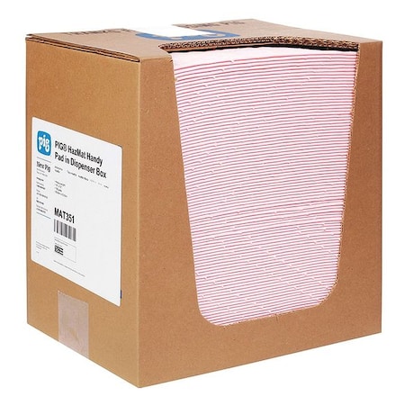 Pig Sorbent Pad, 9 gal, 10 in x 13 in, Universal, Pink, Polypropylene MAT351