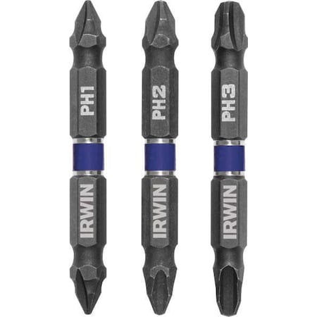 Irwin DriverBitSet, 3pcs, Steel, Shank:1/4" IWAF32DEPHMIX3