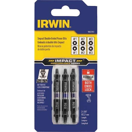 Irwin Insert Bit, Power, Dbl End, Hex Shank, PK3 IWAF32DESQMIX3