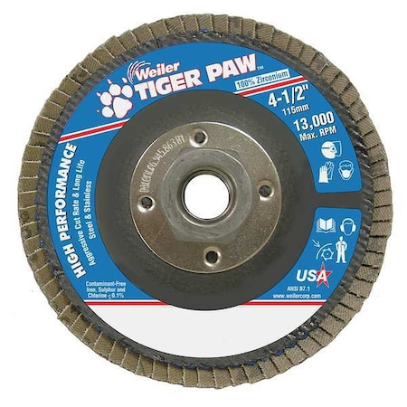 Weiler Flap Disc, Type 29, 4-1/2in. dia., 80 Grit 98804