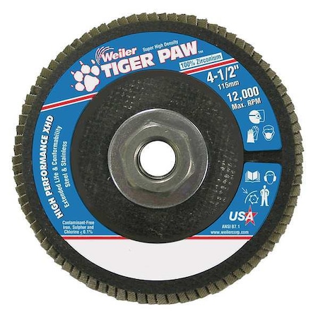 Weiler Flap Disc, Type 27, 4-1/2in. dia., 80 Grit 98807