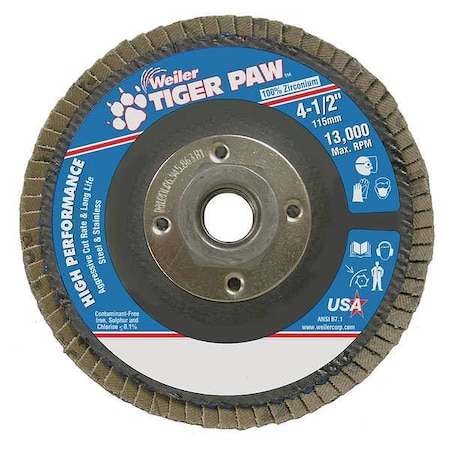 Weiler Flap Disc, Type 27, 4-1/2in. dia., 60 Grit 98812