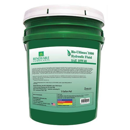 Renewable Lubricants 5 gal Pail, Hydraulic Oil, Not Specified ISO Viscosity, Not Specified SAE 81044