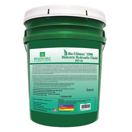 Renewable Lubricants 5 gal Pail, Hydraulic Oil, 46 ISO Viscosity, Not Specified SAE 81064