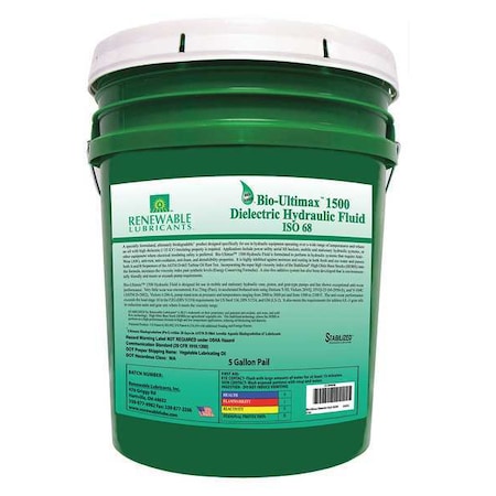 Renewable Lubricants 5 gal Pail, Hydraulic Oil, 68 ISO Viscosity, Not Specified SAE 81074
