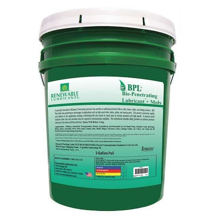 Renewable Lubricants Lubricant, 5 gal., Pail, Vegetable Oil, Black 80104