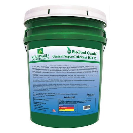 Renewable Lubricants Lubricant, 5 gal., Pail, Vegetable Oil, Yellow 87334