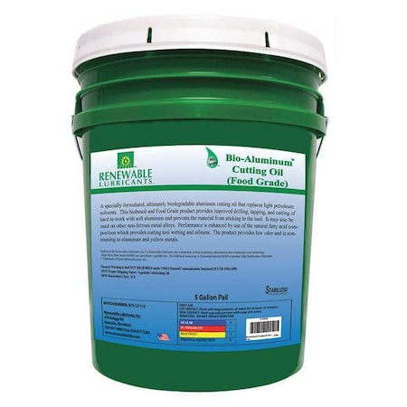 Renewable Lubricants Cutting Oil, Pail, Yellow, 5 gal. 87404
