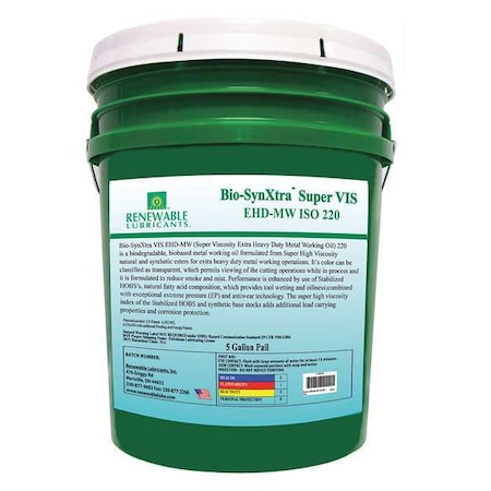 RENEWABLE LUBRICANTS Cutting Oil, Pail, Yellow, 5 gal. 88184