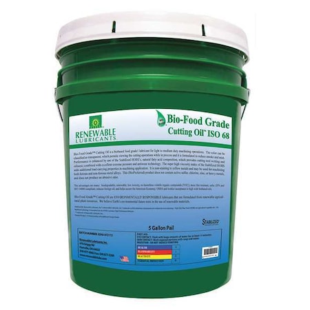 Renewable Lubricants Cutting Oil, Pail, Yellow, 5 gal. 88354