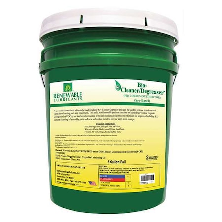 Renewable Lubricants Cleaner/Degreaser, 5 Gal Pail, Liquid 86664