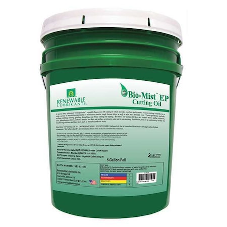 RENEWABLE LUBRICANTS Cutting Oil, Pail, Yellow, 5 gal. 86734