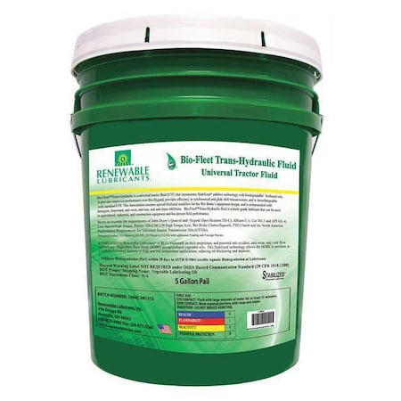 Renewable Lubricants 5 gal Pail, Hydraulic Oil, 46 ISO Viscosity, 30 SAE 81204