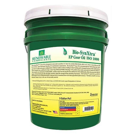 Renewable Lubricants 5 gal Gear Oil Pail 680 ISO Viscosity, Not Specified SAE, Yellow 82484