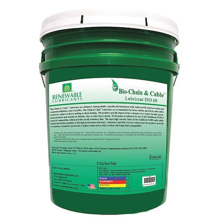 Renewable Lubricants 5 gal, Pail, Vegetable Oil, Yellow 83064