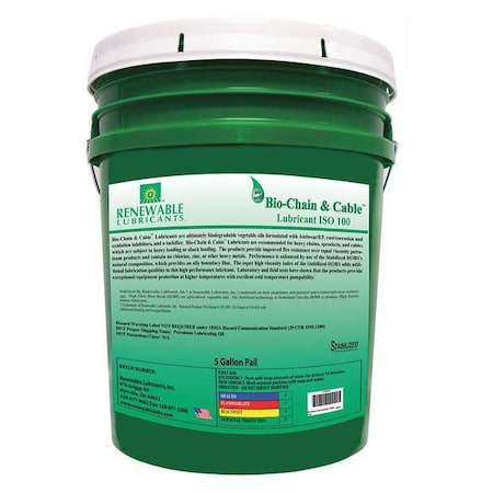 Renewable Lubricants 5 gal, Pail, Vegetable Oil, Yellow 83074