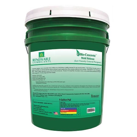 Renewable Lubricants Mold Release, Biodegradable, 5 gal. 86414