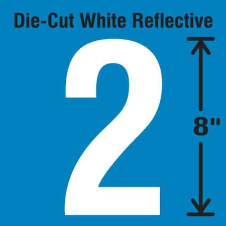 Stranco Number Label, Vinyl, White, Number 2, 8"H DWR-SINGLE-8-2