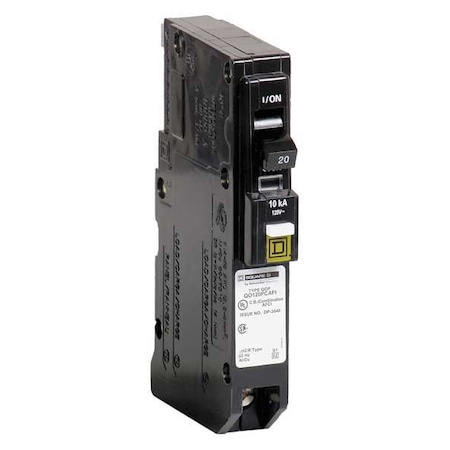 Square D Miniature Circuit Breaker, HOMELINE Series, 20A, 1 Pole, 120V AC, 22kA at 120V AC QO120VHPCAFI