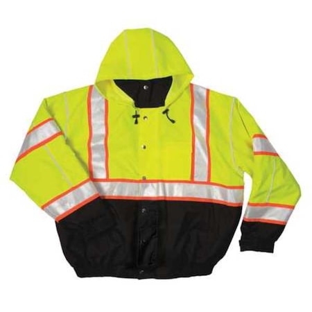 Kishigo Hi-Vis Bomber Jacket, Polyester, Class 3 Type R, Lime/Black, 2XL JS119-2X