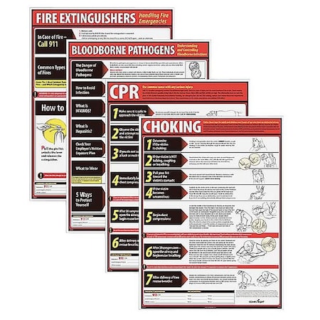 Complyright Poster Kit, Fire Extinguishers/Bloodborne Pathogens/CPR/Choking, 18 in H x, 24 in W WR0242
