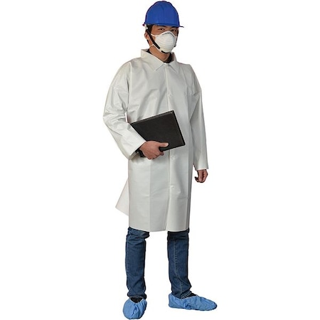 Condor Condor Disposable Lab Coat, Microporous Film Laminate, Snaps Closure, White, L 30ZE51
