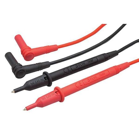Flir Test Leads, CAT IV 1000V, Right Angle Shrouded Banana Plugs, 3 3/8 ft, Silicone, Black/Red TA80