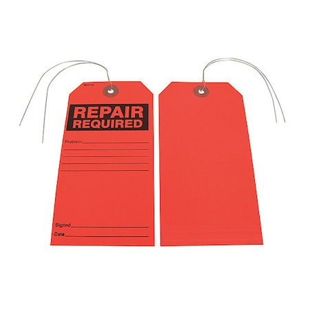 ZORO SELECT Repair Required Tag, Blck/Red, Paper, PK25 30ZC74