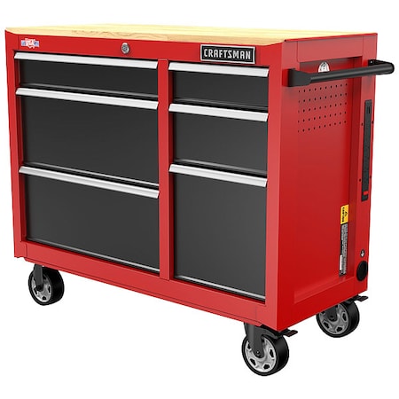 Craftsman S2000 Rolling Tool Cabinet, 6 Drawer, Black/Red, Steel, Wood, 41 in W x 18 in D x 34 in H CMST34062RB