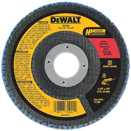 DEWALT 4-1/2" x 7/8" 60g type 29 HP flap disc DW8308