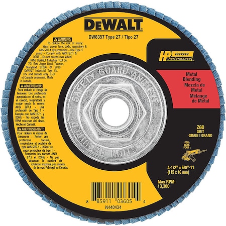 Dewalt 4-1/2" x 5/8"-11 60g type 27 HP flap disc DW8357