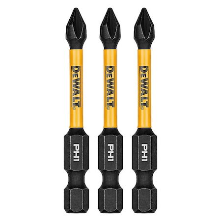 Dewalt FlexTorq Power Bit, L:2.25", PKG3, BitSize:PH1 DWAF2PH1IR3