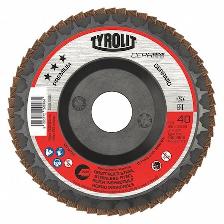 Radiac Abrasives Flap Disc, T29, 4.5" x 7/8", 60 Grit, PK10, Abrasive Material: Ceramic 34334422