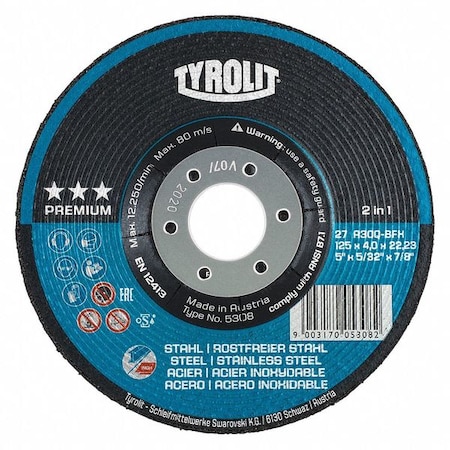 Radiac Abrasives Grind Wheel, T27, 4.5"x5/8"-11, 24 Grit, PK5 34251265