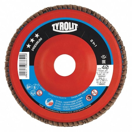 Radiac Abrasives Flap Disc, T29, 4.5" x 5/8"-11, 40 Grit, PK5, Abrasive Material: Zirconia Alumina 34334141