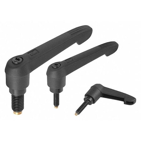 Kipp Adjustable Handle with Non-Marring Brass Tip, Size 2, M10X40, Form A, Handle Plastic, Black RAL 7021 K0780.12101X40