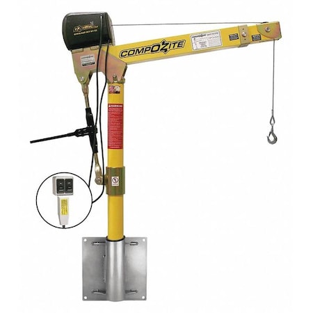 Oz Lifting Products Davit Crane Kit, 1,200 lb Capacity, 22 in to 66 in Reach, 0 in to 540 in Lift Range, Yellow OZ1200DAV-ACW-SP6