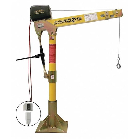Oz Lifting Products Davit Crane Kit, 1,200 lb Capacity, 22 in to 66 in Reach, 0 in to 540 in Lift Range, Yellow OZ1200DAV-DCW-SP7