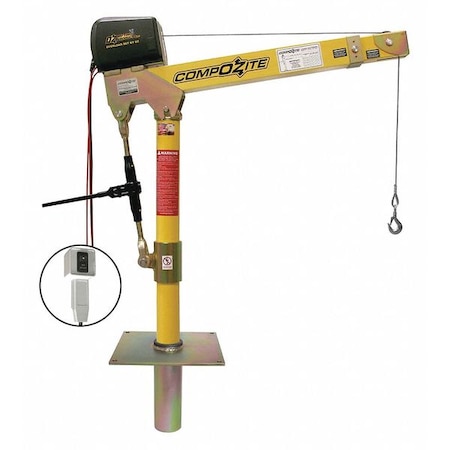 Oz Lifting Products Davit Crane Kit, 1,200 lb Capacity, 22 in to 66 in Reach, 0 in to 540 in Lift Range, Yellow OZ1200DAV-DCW-SP8