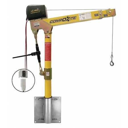 Oz Lifting Products Davit Crane Kit, 1,200 lb Capacity, 22 in to 66 in Reach, 0 in to 540 in Lift Range, Yellow OZ1200DAV-DCW-SP9